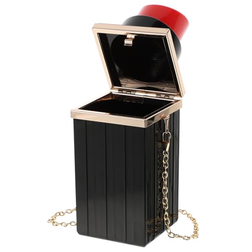 FRCOLOR Elegante Damen Clutch Handtasche Lippenstift form Acryl Abendtasche mit Kette Mode Banquet Bag Praktische Umhängetasche Schwarz von FRCOLOR