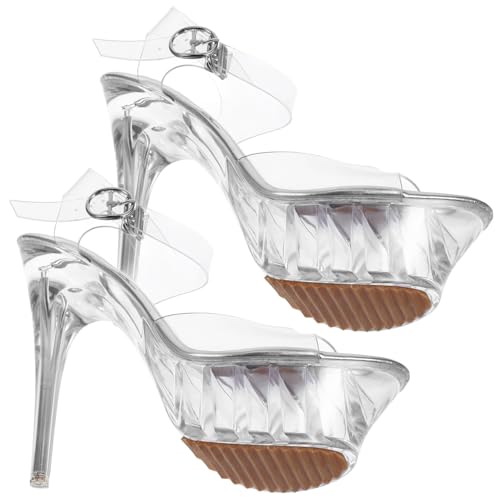 FRCOLOR Elegante Damen High Heeled Sandalen Silber Anti rutsch Sommer Sandaletten PVC Gummi Atmungsaktiv Komfortabel Für Party Alltag Reise von FRCOLOR