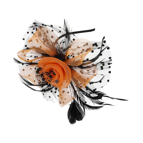 FRCOLOR Eleganter Fascinator Hut für Damen Schwarz Orange Abnehmbarer Haarschmuck mit Federn und Netz für Hochzeiten Teepartys und Anlässe Vielseitig als Haarclip oder Haarreif Verwendbar von FRCOLOR