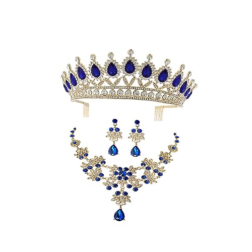 FRCOLOR Elegantes Brautschmuck Set Damen Halskette Ohrringe Set Hochzeit Schmuck Accessoires für Frauen Blaue Kostüm Schmucksets Damen von FRCOLOR