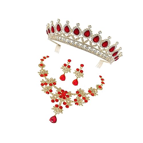 FRCOLOR Elegantes Brautschmuck Set Teilig Halskette Ohrringe Rot Party Hochzeit Accessoires Damen Kostüm Schmucksets für Festliche Anlässe von FRCOLOR