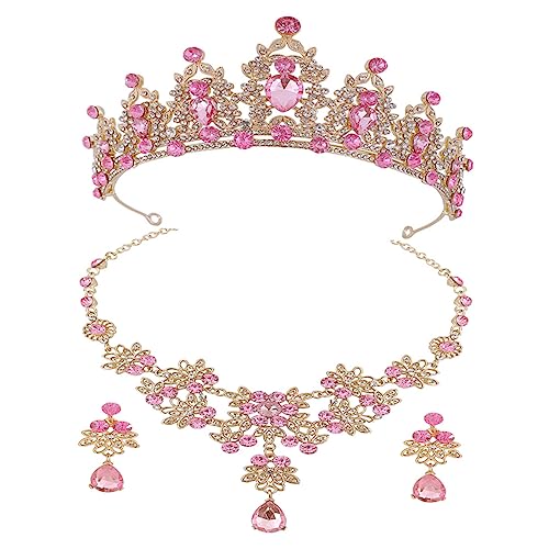 FRCOLOR Elegantes Brautschmuck Set Teilig Krone Halskette Ohrringe Hochzeit Braut Zubehör Glitzernd für Hochzeitstag Ball Fest Brautjungfer von FRCOLOR