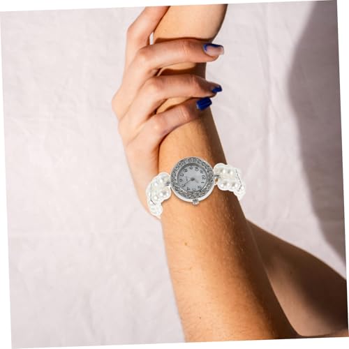 FRCOLOR Elegantes Damen Cuff Armband mit Doppelte Perlenreihe und Funkelnden Strasssteinen Elastisch Verstellbar für Verschiedene Handgelenke Stilvolles Schmuckstück und für Partys und von FRCOLOR