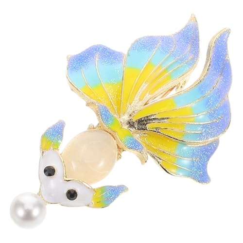 FRCOLOR Emaillierte Goldfisch Brosche mit Fake Perle Farbverlaufend Modischer Tier Schmuck Metall Anstecknadel für Damen Passend zu Jacken Kragen Hemden und Hüten Elegantes Accessoire von FRCOLOR