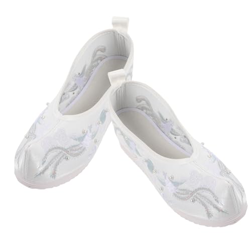 FRCOLOR Embroidered Hochzeits Brautschuhe Damen Weiße Hanfu High Heels mit Absatz Leichter Bequemer Klassische Ethno Optik für Hochzeit Fest Tanz von FRCOLOR
