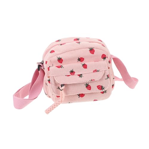 FRCOLOR Erdbeer-geldbörse: Retro-umhängetasche Cord Mit Erdbeermotiv, Süße Mini-Handy-umhängetasche, Leichte Sommer-Reisetasche Für Frauen Und Mädchen von FRCOLOR