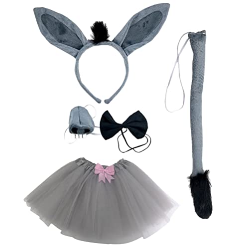 FRCOLOR Esel- Kostüm- Set mit Tutu- Rock Ohr Stirnband Schwanz Fliege Nase Tier- Anzieh- Kostüm- Set Halloween- Cosplay- Party- Zubehör 5- TLG von FRCOLOR