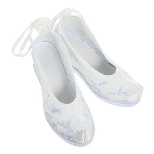 FRCOLOR Ethnische Bestickte Stoffschuhe Weiß Atmungsaktiv Angenehm mit Rutschfester Sohle Traditioneller Chinesischer Stil Damen Hanfu Schuhe Komfortabel und Modisch von FRCOLOR