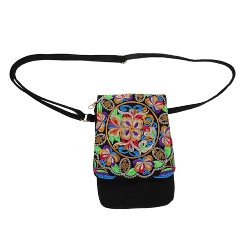 FRCOLOR Kleine Umhängetasche Mit Besticktem Tribal-muster Umhängetasche Mit Geldbörse Für Damen Ethno-telefontasche Aus Baumwollgewebe Mit Cleverer Aufbewahrungsaufteilung von FRCOLOR