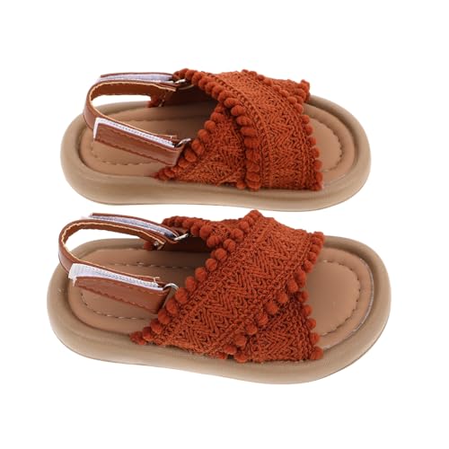 FRCOLOR Ethno Sandalen Mädchen Sommer Weiche Sohle Atmungsaktiv Rutschfest Strand Schuhe Braun Bequeme Outdoor Sommerschuhe von FRCOLOR