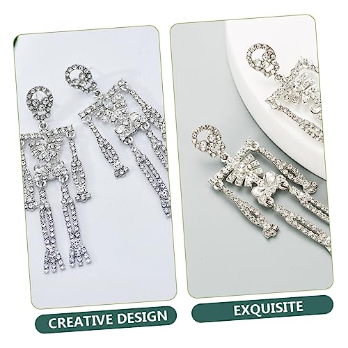 FRCOLOR Extravaganter Silberfarbene Halloween Ohrhänger mit Funkelnden Strass Leichte Skelette Ohrringe Damen Bling Schmuck Schraubverschluss Auffällige Lange Anhänger für Party und FRCOLOR Extravaganter Silberfarbene Halloween Ohrhänger mit Funkelnden Strass Leichte Skelette Ohrringe Damen Bling Schmuck Schraubverschluss Auffällige Lange Anhänger für Party und von FRCOLOR