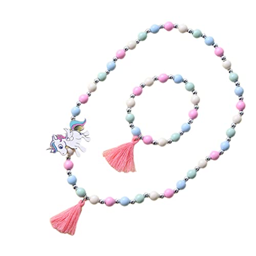 FRCOLOR Farbenfrohes Holzperlen Armband und Halskette für Einhorn Anhänger DIY Schmuck für Mädchen für Partys und Fotorequisiten von FRCOLOR