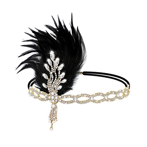 FRCOLOR Federn Stirnband Strass Flapper Kopfschmuck 20er Jahre Stil Flapper Haarband Great Damen Fasching Kostüm Accessoires von FRCOLOR