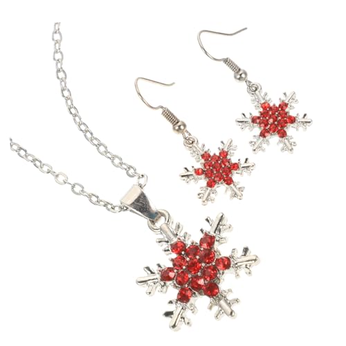 FRCOLOR Festliche Schneeflocken Schmuckset Ohrringe und Halskette Rot Glitzernd für Weihnachts Silvesterparty Damen von FRCOLOR