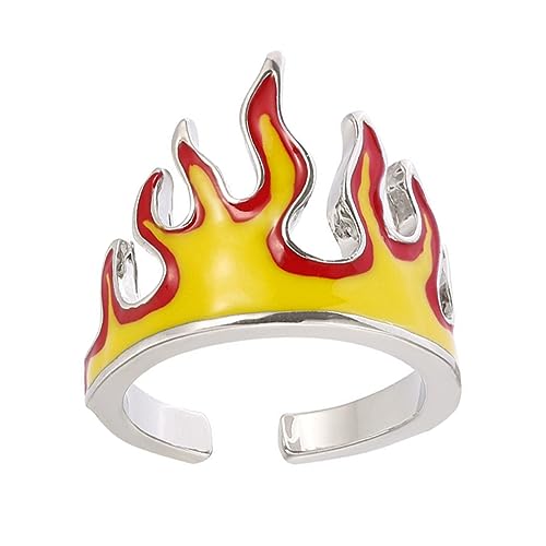 FRCOLOR Feuerflammen Ring Verstellbar Offener Fingerring Hip Hop Stil Modisch Robustes Metall Herren Damen Schmuck Accessoire von FRCOLOR