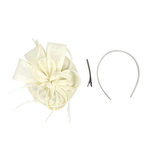 FRCOLOR Flapper-kopfstück Fascinators Hut Haarspange Beige Teehut Damenhüte Mode Mesh-netzhut Stylische Stirnbänder Für Damen Frauen Faszination Hutklammer Stirnband Hochzeit Brautjungfer von FRCOLOR