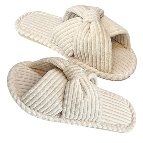 FRCOLOR Flauschige Damen Hausschuhe mit Rutsch Sohle Warme Bequeme Indoor Furry Slippers für Herbst Winter Weiche Langlebige Hausschuhe für Gemütliches Zuhause Beige von FRCOLOR