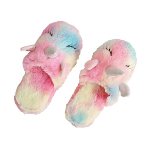 FRCOLOR Flauschige Einhorn Hausschuhe aus Baumwolle Warm und Rutschfest Kuschelige Home Slipper für Damen und Herren Weiche Atmungsaktive Latschen für Herbst und Winter von FRCOLOR