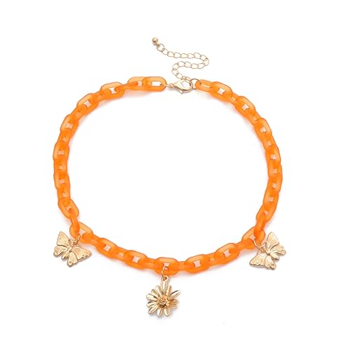 FRCOLOR Fluoreszierende Acrylverzierung Acrylkette Halskette im Punkstil Frauen Halskette Nackenkette Orange von FRCOLOR