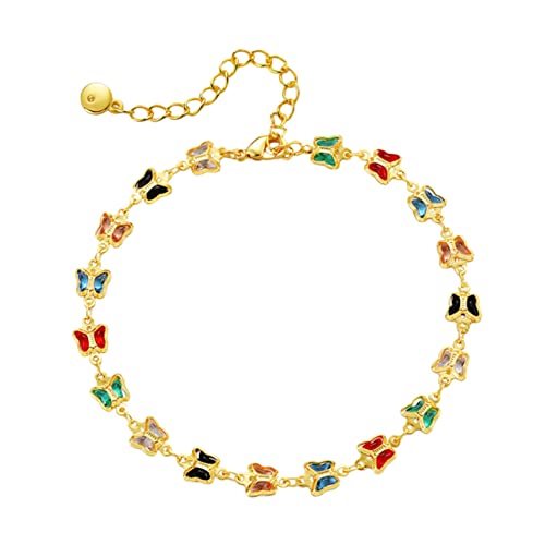 FRCOLOR Fußkettchen Für Damen Mit Schmetterlingsanhänger Knöchelschmuck Aus Legierungsmaterial Verstellbare Kette Für Frauen Passend Shirt Kleid Und Anderen Kleidungsstilen von FRCOLOR