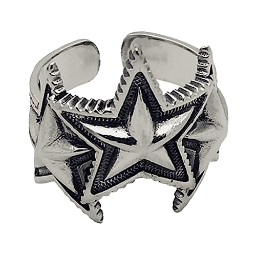 FRCOLOR Fünfzackiger Stern Muster Offener Ring für Herren Retro Punk Ring Langlebigem Material Verstellbar für Partys oder Einzigartiges Design für Einen Auffälligen Look von FRCOLOR