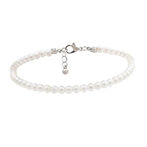 FRCOLOR Fußkette Kunstperlen Handgemachtes Knöchel für Damen Verstellbare Strand Stilvolle Knöcheldekoration Weiß von FRCOLOR