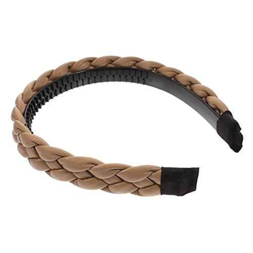 FRCOLOR Geflochtenes Stirnband Damen Stirnbänder Retro-pu-stirnband Mit Breiter Krempe Kariertes Haarband Aus Leder Frauen Mädchen Stirnband Kariertes Leder Braut Perücke Plastik Klassisch von FRCOLOR