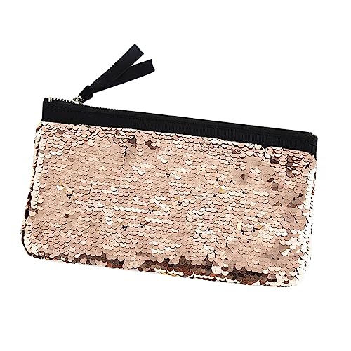 FRCOLOR Pailletten Tasche Gold Kosmetiktasche Für Damen Handtasche Mit Reißverschluss Langlebige Münzaufbewahrungstasche Für Party Shopping Und Alltag von FRCOLOR