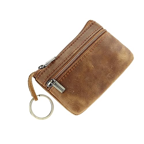 FRCOLOR Geldbörse Schlüsseletui Mini Geldbörse Damen Q klein winzig Retro-Brieftasche Reißverschlusshalter tragbare Geldbörse Männer Geldbeutel Brown von FRCOLOR