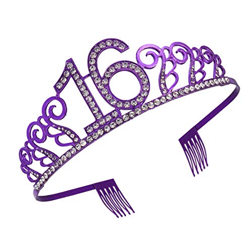 FRCOLOR Geschenke Zum 16 Geburtstag Lila Tiara Mädchen Geburtstag Krone Tiara Zum 16. Geburtstag Nummer Prinzessin Violett Alles Zum Geburtstag Bankett Europäisch Und Amerikanisch von FRCOLOR