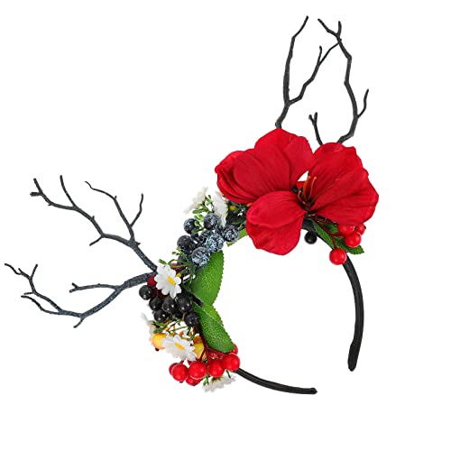 FRCOLOR Antler Haarreif Mit Blumen Und Für Weihnachten Und Langlebiges Haarschmuck-accessoire Für Festlichkeiten Partys Und Cosplay von FRCOLOR