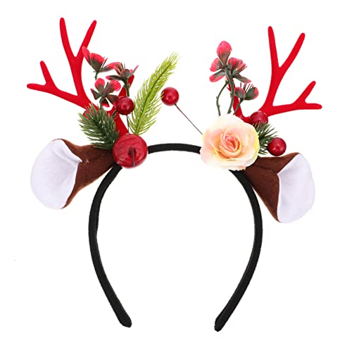 FRCOLOR Weihnachts-haarreif Mit Rentiergeweihen Kopfband Für Erwachsene Und Junge Mädchen Festliche Haaraccessoires Mit Blumen Für Partys Und Feiertage von FRCOLOR