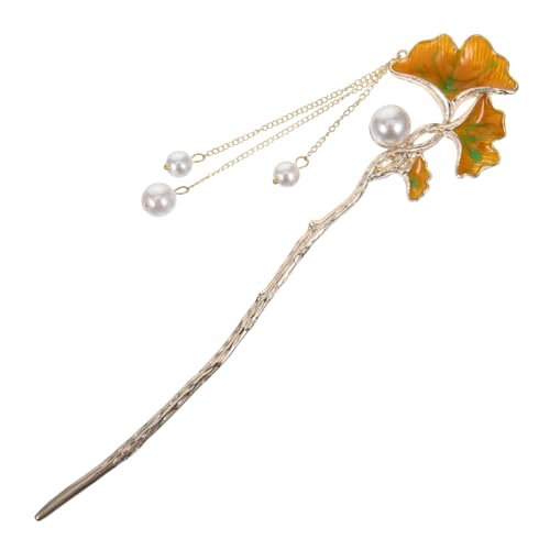 FRCOLOR Ginkgoblatt Haarstab mit Quaste Antiker Haarnadeln für Damen Eleganter Haarknotenhalter Hochwertigem Material Perfektes Haarschmuck für Formelle Anlässe Besondere von FRCOLOR