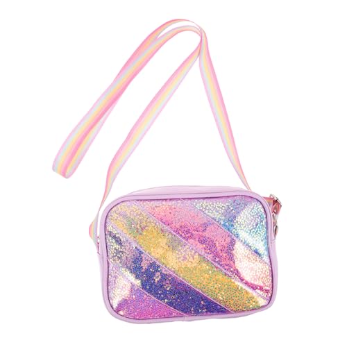 FRCOLOR Glitzer Umhängetasche für Leicht Cartoon Stil mit Verstellbarem Riemen Herz Stern Muster Bunte Regenbogen Schultertasche für Mädchen und Kleinkinder von FRCOLOR