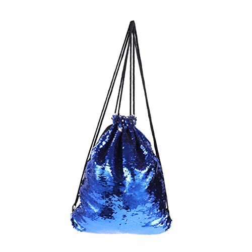 FRCOLOR Glitzernder Pailletten Rucksack Royal Blau Verstellbarer Kordelzug Beuteltasche Leichte Schultertasche für Damen Praktischer Outdoor Turnbeutel als Partygeschenk und von FRCOLOR