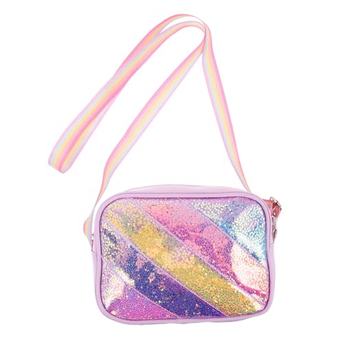 FRCOLOR Glitzertasche mit Regenbogen Sternmotiv Leichte Cartoon Umhängetasche für Mädchen Funkelnde Kleine Crossbody Tasche mit Reißverschluss Accessoire für Schule und Spielspaß von FRCOLOR