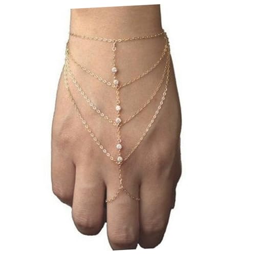 FRCOLOR Goldfarbenes Damen Armband mit Ring Mehrschichtiges Quasten design mit Funkelnden Strasssteinen Verziert Langlebige Legierung Einstellbare Einheitsgröße für Besondere Anlässe Wie von FRCOLOR