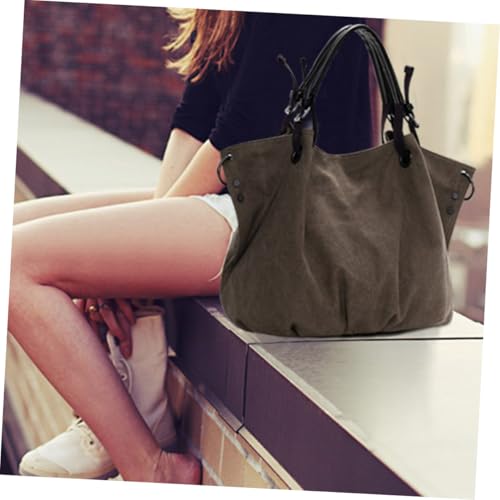 FRCOLOR Große Canvas Schultertasche mit Großer Kapazität Modische Leichte Stoffhandtasche aus Polyester und Baumwolle für Damen Alltag Einkaufen Strand Party in Kaffee von FRCOLOR