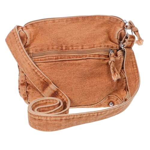 FRCOLOR Große Damen Canvas Schultertasche mit Vielen Fächern Leichte Robuste Retro Denim Umhängetasche in Dunkelbraun Vielseitiger Canvas Shopper mit Reißverschluss für Alltag Shopping und von FRCOLOR