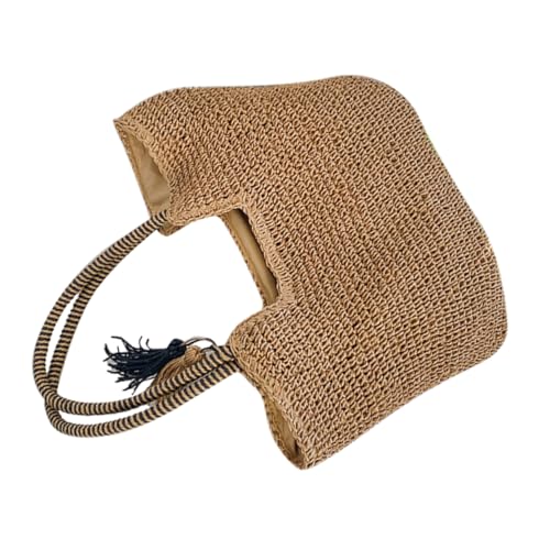 FRCOLOR Große Damen Schultertasche aus Gewebtem Strohrattan Vielseitige Strandtasche mit Hoher Kapazität Umhängetasche für Sommer Einkauf und Freizeit Robust und Leicht Khakifarbener von FRCOLOR