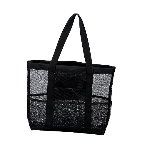 FRCOLOR Große Kapazität Multi-Taschen Strandtasche Aus Netzstoff Für Junge Mädchen Robuste wasserdichte Toilettentasche Mit Praktischem Design Für Strandsammlungen Und Reisen Schwarz von FRCOLOR