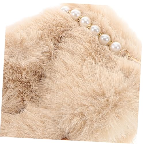 FRCOLOR Große Kapazität Plüsch Handtasche Damen Furry Tote Bag mit Eleganter Perlenkette Schultertasche Crossbody Umhängetasche Warm Vielseitig Tragbar von FRCOLOR