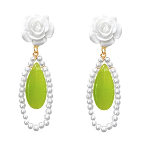 FRCOLOR Grüne Cat's Eye Ohrringe Damen Blumen Design Leicht Ohrhänger Elegant Stilvoll Für Alltag und Party von FRCOLOR