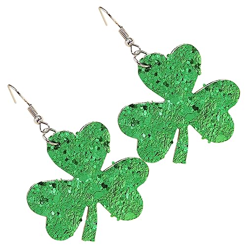 FRCOLOR Grüne Kleeblatt Ohrringe mit Pailletten Leichte PU Ohrhänger Patrick's Day Schmuck für Damen Festliche Grüne Ohrringe für Alltag und Party von FRCOLOR