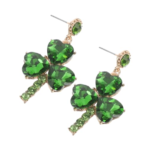 FRCOLOR Grüne Shamrock Ohrringe mit Herz Design und Glitzersteinen Romantische Ohrhänger für Frauen Festlicher Schmuck zu Patricks Day und Party Accessoire von FRCOLOR