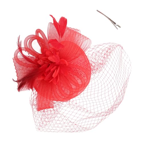FRCOLOR Haarbänder Haarnadelhut Party Hochzeitshaarschmuck für Frauen Hut Frauen Damenhüte Mode Hochzeitshaarklammern mit Fascinator-Hut für die Braut Fascinator-Hüte für Damen Seide rot von FRCOLOR