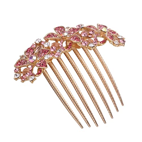 FRCOLOR Kristall Braut Haarkamm Frauen Kopfbedeckung Haarkamm Für Die Hochzeit Braut Kamm Pink Haarkämme Für Die Braut Strass Kopfschmuck Für Die Braut Blatt Fräulein Haare Hoch von FRCOLOR