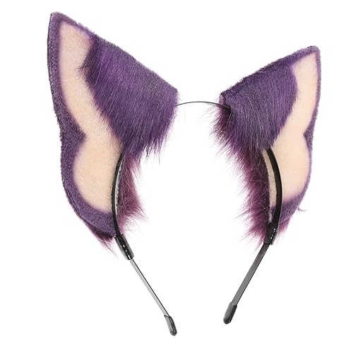 FRCOLOR Maskerade-stirnband Fell Ohren Haar Kopfbedeckung Katzenohren Aus Kunstfell Flauschiges Haarband Mit Pelzigen Ohren Cosplay-stirnband Erwachsener Kleidung Violett Damen Plüsch von FRCOLOR