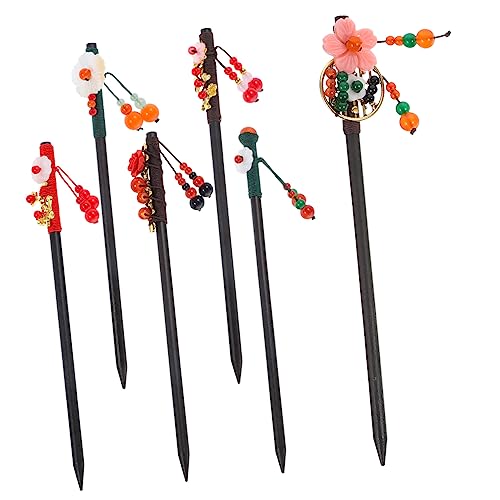 FRCOLOR 6stücke Haarstäbchen Damen Blumen Haar Sticks Quaste Haar Zubehör Holz Sticks von FRCOLOR