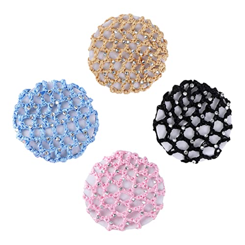 FRCOLOR Polyester-haarnetz Mit Strasssteinen 4 Stück Elastische Haarknotenabdeckung Für Damen Für Tanz Hochzeit Party Für Geliebte von FRCOLOR